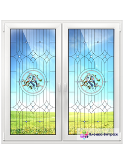 Витражная пленка, витражная пленка самоклеющаяся под заказ,пленочный витраж флора с птицами