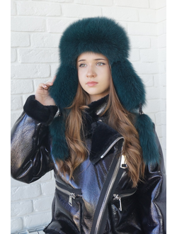 Ушанка "Полярная звезда" цвет черный + изумруд