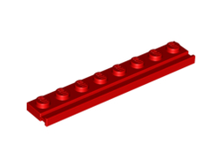 Plate, Modified 1 x 8 with Door Rail, Red (4510 / 4269409 / 4616360 / 6078594)