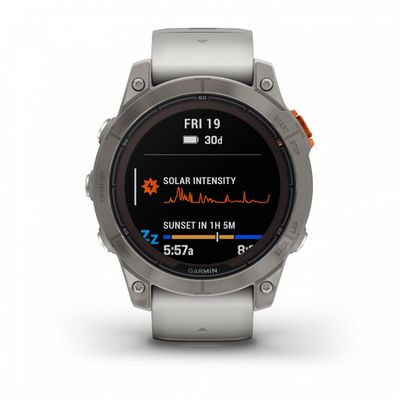 Умные часы Garmin Fenix 7 Pro Sapphire Solar титановый серый с серо-оранжевым ремешком 010-02777-20