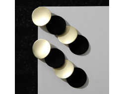 Серьги металл "Тренд" выпуклые диски, цвет чёрно-золотой