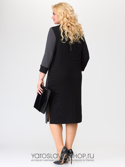 Лаконичное деловое платье серо-черного  цвета