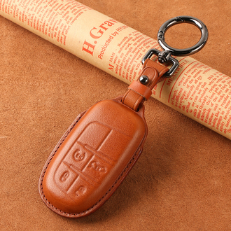 Светлокоричневый чехол для смарт ключа Jeep Grand Cherokee, Compass (4 кнопки)