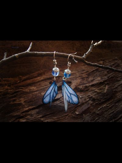 "Тайны небесных сфер", серьги с шёлковыми крылышками