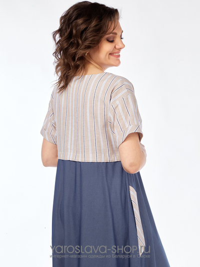 Летнее платье голубого цвета хлопковый верх в полоску