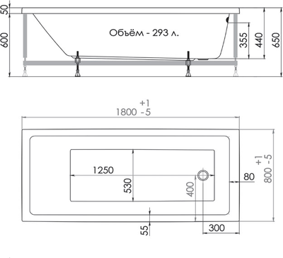 Акриловая ванна 1ACReal Palermo 180x80 размеры
