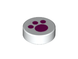 Tile, Round 1 x 1 with Magenta Paw Print Pattern, White (98138pb120 / 6287766)