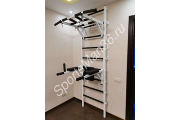 ШВЕДСКАЯ СТЕНКА РЕКОРД X2 (С ОПОРОЙ НА ПОЛ) ТУРНИК РУКОХОД, ЦВЕТ БЕЛЫЙ.