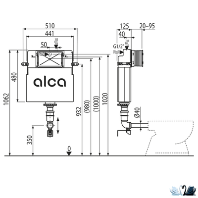 Бачок Alcadrain AM112 Basicmodul скрытого монтажа для замуровывания в стену без панели смыва для приставного унитаза