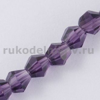 бусина стеклянная граненая "Биконус" 6 мм, цвет-фиолетовый, 10 шт/уп