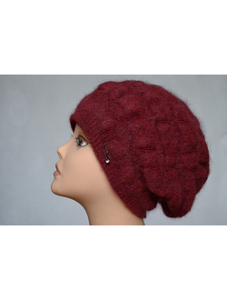 Вязаный бордовый берет объемной вязки Италия Vizio 5853 фото