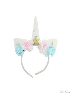 Карнавальный ободок "Единорог с цветами" Золотой