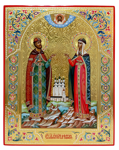 Петр и Феврония Муромские, Святые Чудотворцы. Рукописная икона. 22х28см.