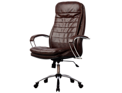 Кресло для руководителя из натуральной кожи LUX3 Коричневый + Хромированное пятилучие