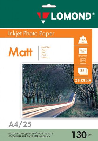 Двусторонняя Матовая/Матовая фотобумага Lomond для струйной печати, A4, 130 г/м2, 25 листов.