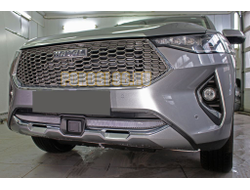 Защита радиатора Haval F7 2019- / Haval F7 X 2019- chrome низ с датчиком ACC (2 части)