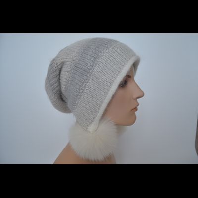 Шапка ушанка Vizio 1609 PP 66  белая с помпонами