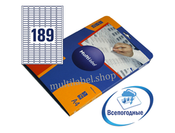 Этикетки А4 всепогодные MultiLabel, белый полиэстер, 25.4x10мм, 189шт/л, 20л, 22254100