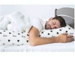 Подушка обнимашка для мужчин во весь рост наполнитель холлофайбер размер I  190 см с наволочкой сатин сердечки Love на белом