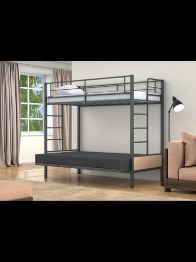 Двухъярусная кровать-диван Дакар 1 Серый (вставки Дуб молочный)