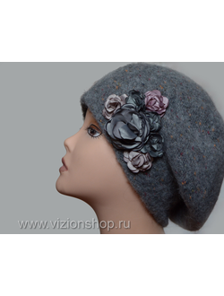 Стильный берет зима 2019 с цветами Vizio Италия 6106 антрацит
