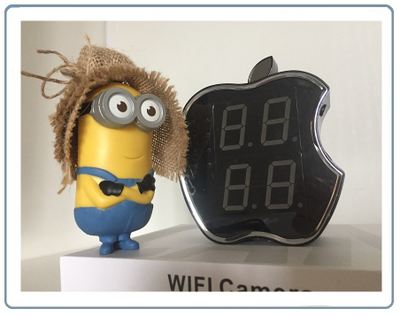 IP видеоняня WiFi (Часы настольные, яблоко)  с аккумулятором с DVR, HD (CamVIP)