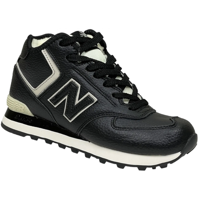 New Balance 574 Mid Black White Leather с мехом женские