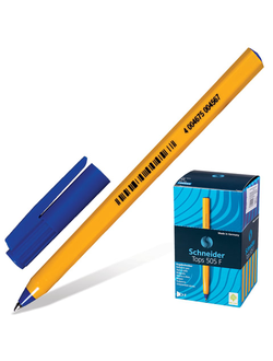 Ручка шариковая SCHNEIDER (Германия) "Tops 505 F", СИНЯЯ, корпус желтый, узел 0,8 мм, линия письма 0,4 мм, 150503, 50 штук в упаковке