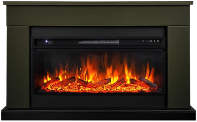 Линейный электрокамин Bergen темная олива с очагом Vision 42 LOG LED