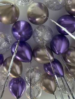 Шары фиолетовый хром, хром шампань , с конфетти и дождиком 24 шт под потолок