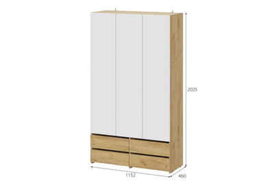 Абрау Шкаф трехстворчатый (с ящиками) Дуб золотой/Белый