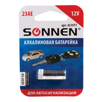 Батарейка SONNEN Alkaline, 23А (MN21), алкалиновая, для сигнализаций, 1 шт., в блистере, 451977