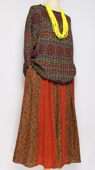 ЮБКА "МНОГО КЛИНЬЕВ" шоколад, оранжевая до р.52