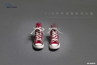 Женские кеды (красные) 1/6 hand-made high-top canvas women's shoes (WK-88007D) - WOLFKING