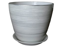 Белый с серебристым керамический горшок для комнатных цветов диаметр 15 см без рисунка