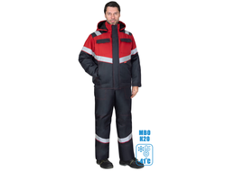 Костюм СИРИУС-НАВИГАТОР-1М зимний, куртка кор., п/к, тёмно-серый с красным и СОП