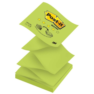 Стикеры Z-сложения Post-it 76х76 мм неоновые зеленые для диспенсера (1 блок, 100 листов)