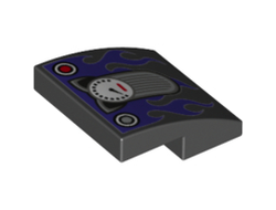 Slope, Curved 2 x 2 x 2/3 with Cat Ears Speedometer and Dark Purple Flames Pattern, Black (15068pb094 / 6172456)