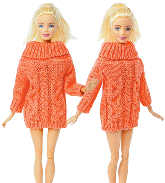 Розово-оранжевое платье-свитер, подходит для пышки. (1734)
