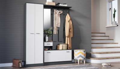 Прихожая ИНТЕР + Шкаф распашной Антрацит/Белый
