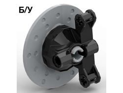 ! Б/У - Technic, Steering Axle with 2 Pin Holes and 2 Arms with Axle Holes with Slots with Light Bluish Gray Wheel Hub 3 Pin Holes Round 23801 / 35189, Black (23801c03) - Б/У