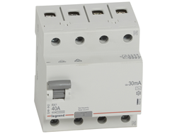 Legrand 402063 RX3, Выключатель дифференциального тока (УЗО), 4Р, 40А, ток утечки 30mА, тип AC