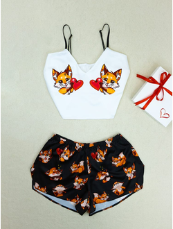 Шелковая пижама "Лисички с сердечками"