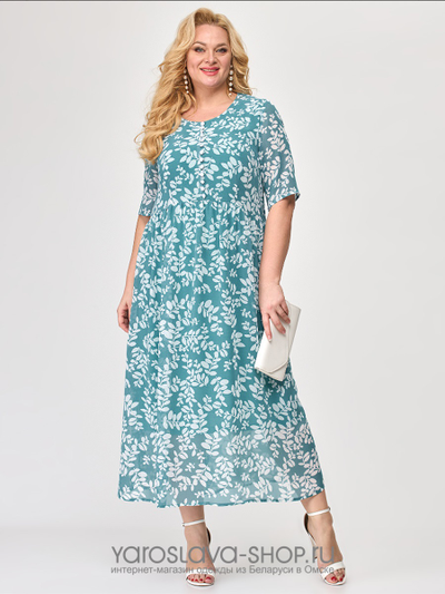 Шифоновое голубое платье белые веточки