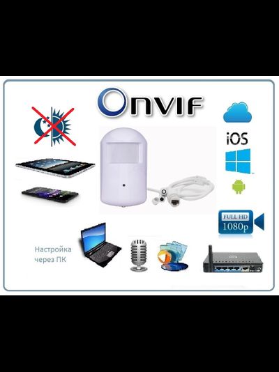 Видеоняня/Охранная IP WiFi-LAN видеокамера с аудиоканалом (корпус ИК датчика), встроенный DVR. Full HD (CamHi/CamHi Pro)