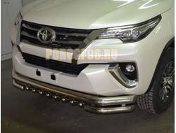 Защита переднего бампера тройная с защитой акула d76/60/42 для Toyota Fortuner 2017-