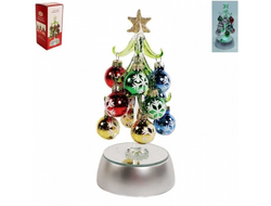 Елка с подсветкой стеклянная, 12 игрушек шарики, H=18см