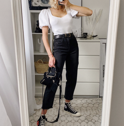 Фото в живую как смотрятся на модели черные конверсы Converse Comme Des Garcons 150204C