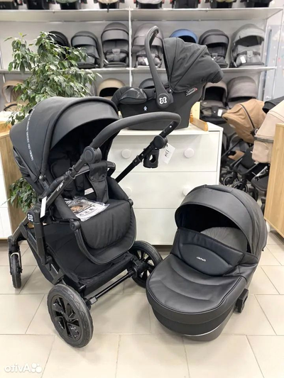 Детская коляска 3 в 1 Farfello Molly Trio Черный (Экокожа)