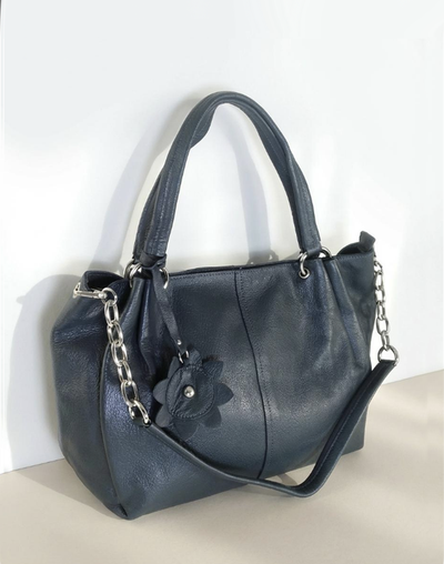 (АРТИКУЛ: 10131/1) СУМКА ЖЕНСКАЯ БОЛЬШАЯ, НАТУРАЛЬНАЯ КОЖА, СВЕТЛО-СИНЯЯ, С ЦЕПОЧКОЙ